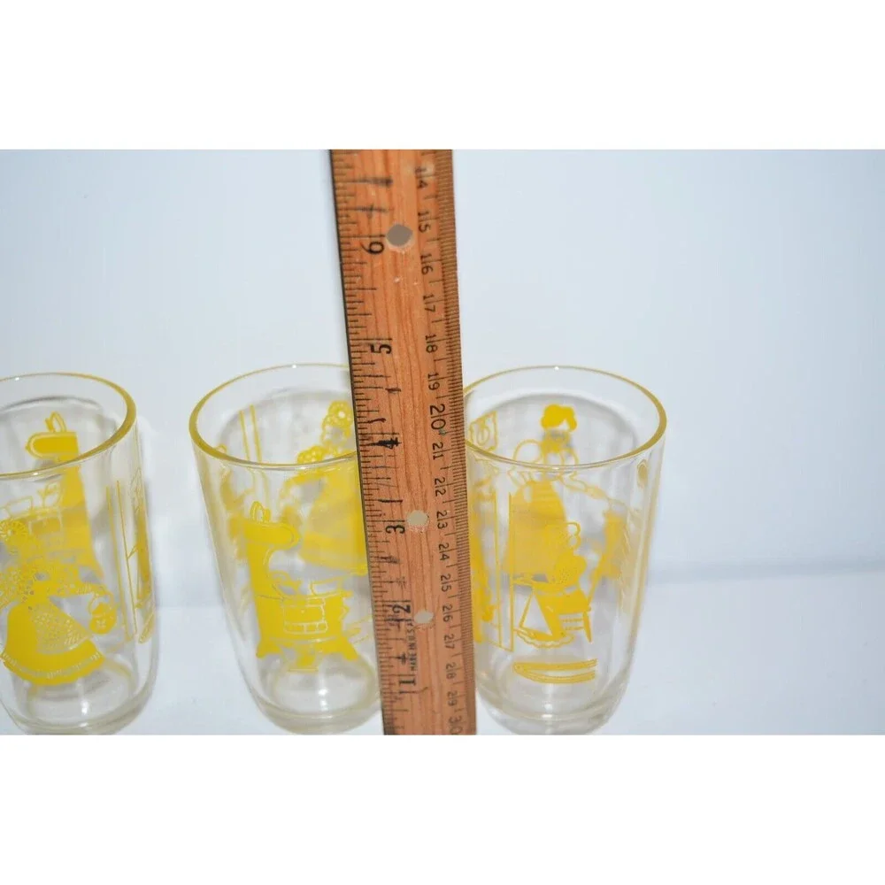 Vtg Swanky‎ Swig Glasses Yellow Bustling Betty Kraft Cheese Spread Hazel Atlas